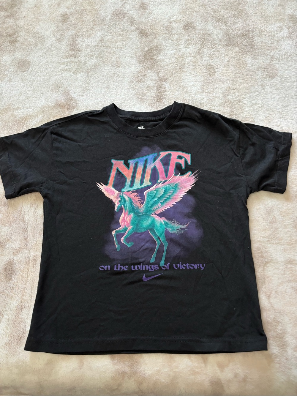 Nike Black Short-Sleeve Tee with Teal and Pink Pegasus Graphic Size/S